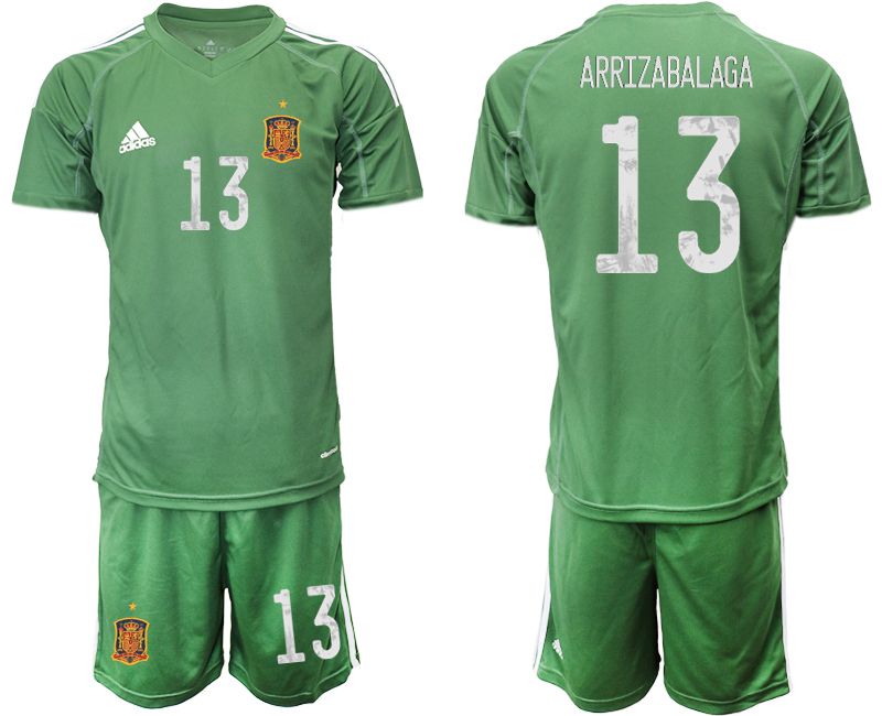 Men 2021 World Cup National Spain army green goalkeeper #13 Soccer Jerseys->spain jersey->Soccer Country Jersey